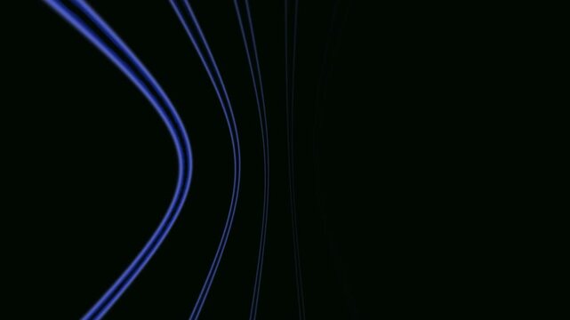 Blue glowing curved light lines sweeping smoothly across dark. abstract background creating sleek futuristic motion loop animation