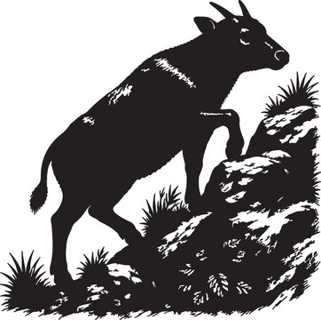 Mountain Anoa Climbing Rocky Mountain Slope
