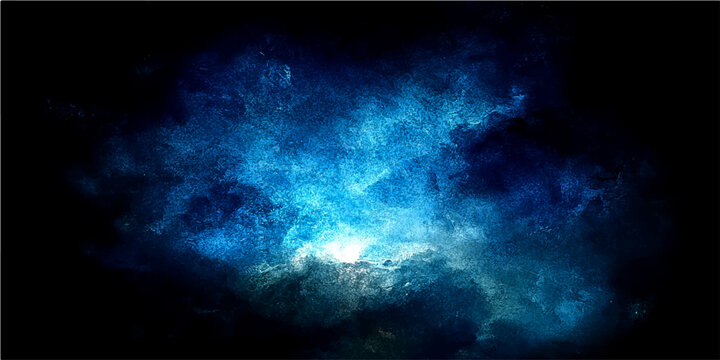 Abstract blue and white smoke cloud formation against black background with luminous effect, suggesting ethereal and mystical atmosphere.
