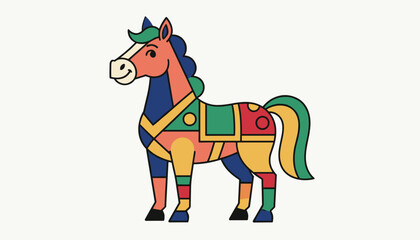 Obraz premium Folk art inspired toy horse illustration beautifully decorated with colorful geometric patterns on a clean white background.