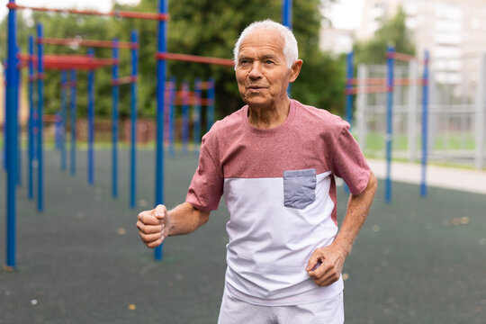 elderly man jogging. Healthy lifestyle in retirement