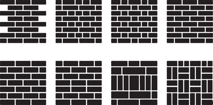 Brick wall patterns and textures in black and white Vector