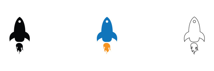 Fototapeta premium Startup Rocket Launch Icon. Business Growth, New Venture, Innovation, Company Launch, Entrepreneurship, Product Development, Success, Flat Solid, Blue and Outline Vector Icons