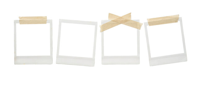 Blank polaroid photo frames with masking tape isolated on transparent background