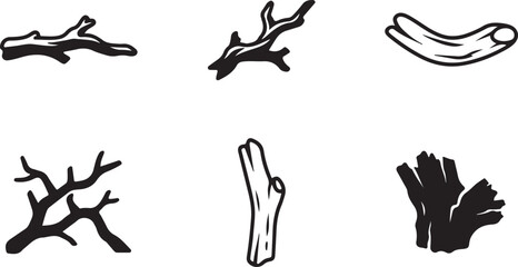 Obraz premium Black and white stylized tree branch and root illustrations Vector