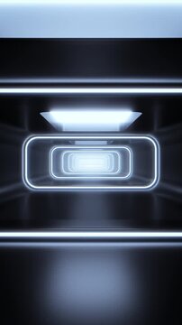 Abstract Futuristic Neon Tunnel Loop Background, Glowing Blue Sci-Fi Technology Corridor