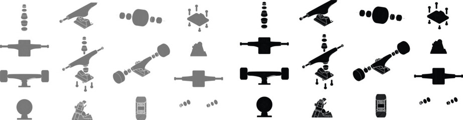 Detailed technical illustration of skateboard parts and components assembly blueprint vector layout © MstLata