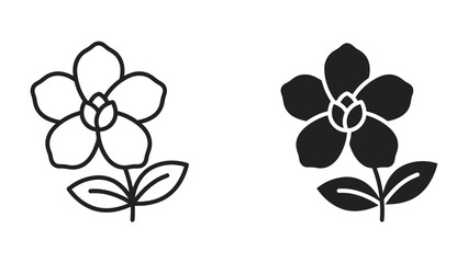 Fototapeta premium Two Flowers: A pair of stylized flowers, one outlined and the other a solid silhouette, elegantly represent floral simplicity and design elements.