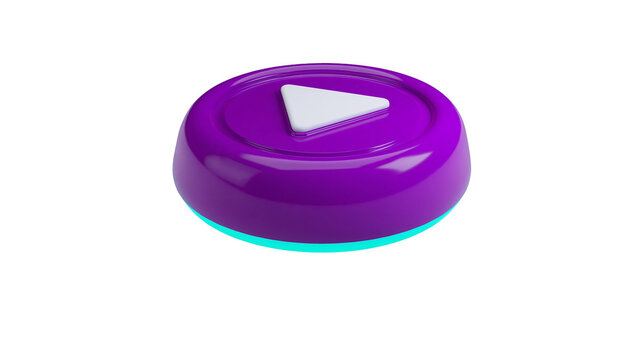 Purple play button with white triangle icon and cyan accent