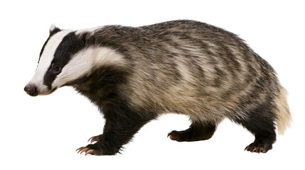 European Badger with distinctive black and white striped face © Otillie