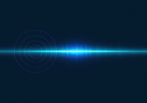 Abstract blue light streaks and circles on a dark background