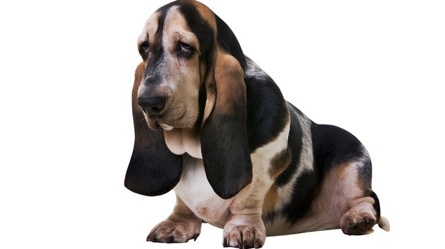 Basset Hound dog with long ears sitting