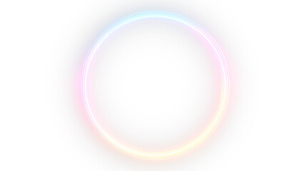 Colorful futuristic neon glow frame with radiant gradient border, modern geometric rectangle isolated on transparent background, bright electric light effect for digital graphics © LIUBOV