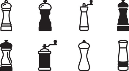 Black and white pepper grinder and chess pieces icons set Vector © Alex