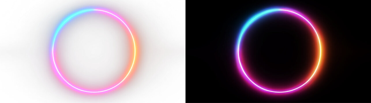 Bright geometric rainbow neon rectangle with glowing gradient edges, electric colorful border isolated on transparent background, transparent PNG asset for graphic designers