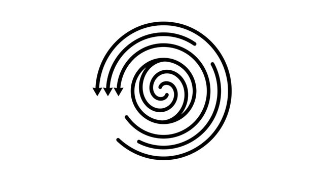 Black spiral arrow graphic symbol.
