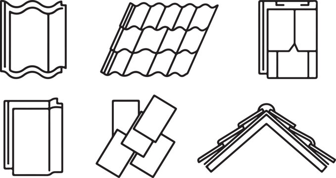 Six different types of roofing and wall designs vector illustration Vector