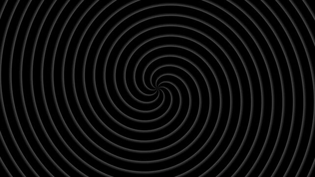 Hypnotic dark spiral wave line 4K loop animation background with seamless 3D rotating motion.