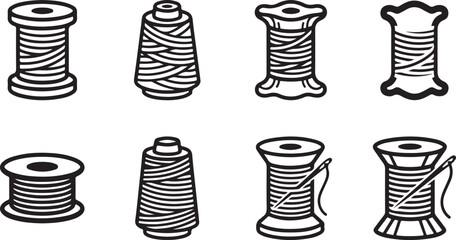 Eight different spools of thread with various designs and styles Vector © Alex