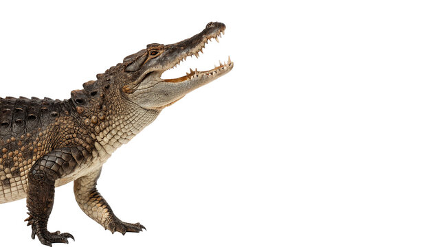 Large wild alligator crocodile with open jaws isolated on transparent background