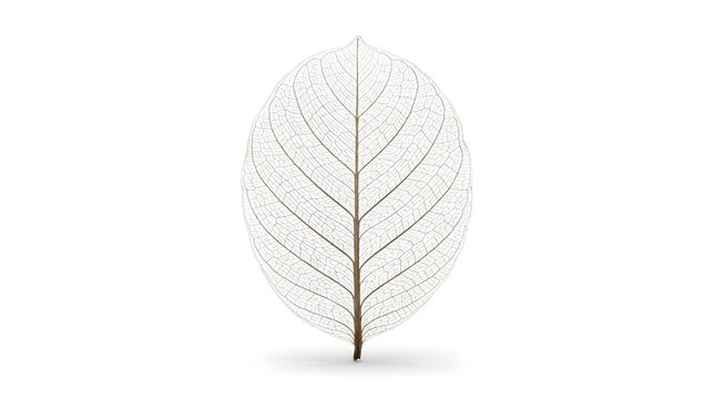 Delicate skeletonized leaf with intricate vein network isolated on a pure white background