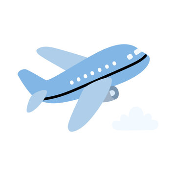 Cute Airplane Flying with Cloud Flat Illustration Isolated on Transparent Background for Travel Aviation and Transportation Design
