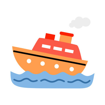 Cute Cruise Ship Sailing on Ocean Waves Flat Illustration Isolated on Transparent Background for Travel Design