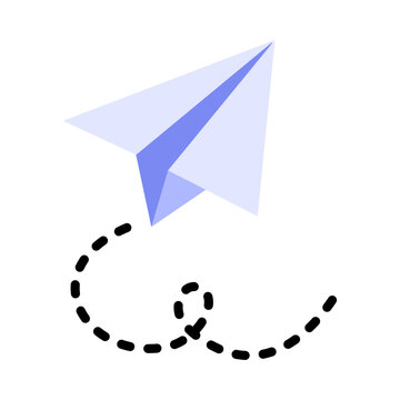 Cute Paper Airplane Flat Illustration with Flight Path Isolated on Transparent Background for Travel and Communication Design