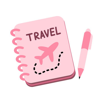 Cute Travel Planner Notebook with Pen Flat Illustration Isolated on Transparent Background for Vacation Planning and Journey Organization