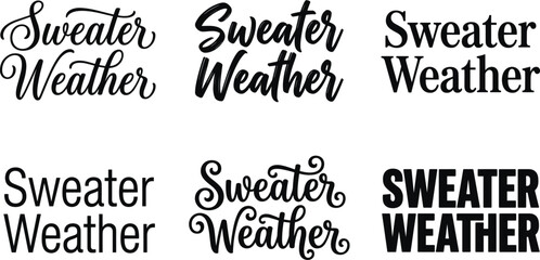 Sweater weather autumn fall quote collection typography handwritten lettering vectors set for cozy seasonal apparel print design © MSTWARESA