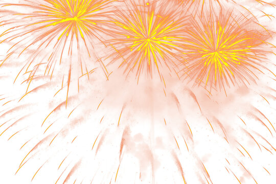 Vibrant Yellow and Orange Fireworks Bursting Illustration on Transparent Overlay Effect