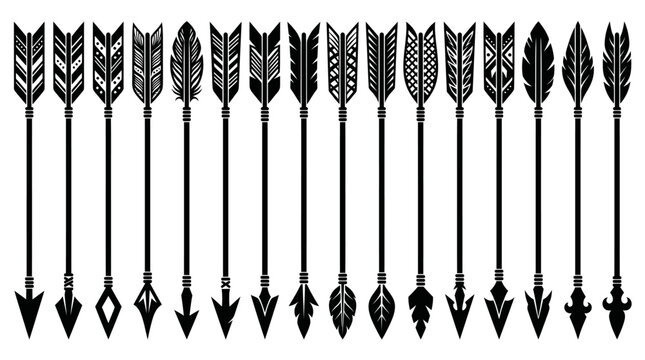 Tribal style arrow silhouettes with decorative feather fletching.