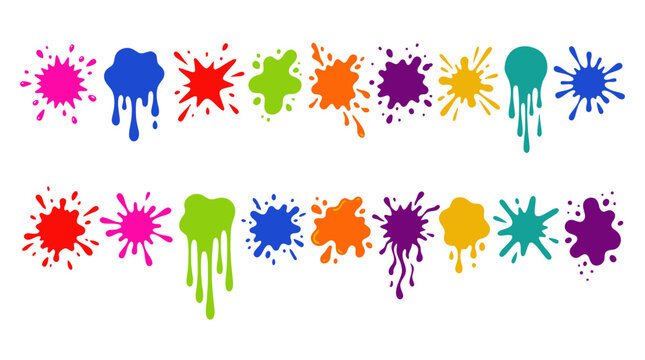 Vibrant colorful paint splats and liquid drips in rainbow hues.