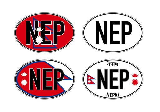 Nepal, oval international vehicle registration code license plate car sticker, vector illustration