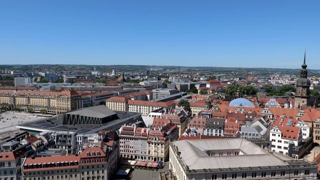 City of Dresden cityscape with the Old Town in Saxony, Germany, panning to the right.