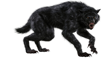 Fierce black werewolf with sharp teeth and claws snarling © Cressida