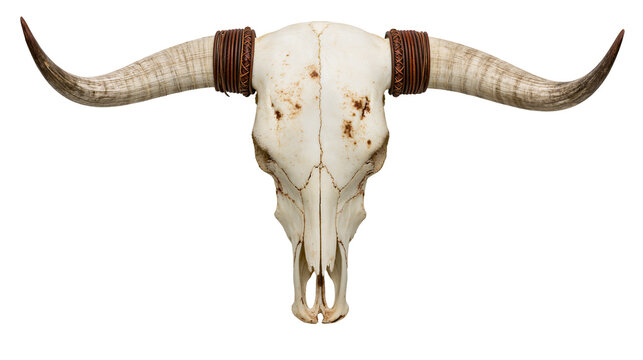 Longhorn steer skull with leather wrapped horns