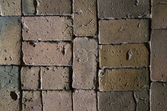 Detailed view, floor with old earth-colored bricks crisscrossed by cracks, church, Husby Church, Husby, Holstebro Municipality, Denmark