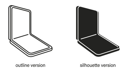 Foldable Phone Outline and Silhouette: A comparison of a foldable smartphone in both outline and silhouette versions, illustrating its innovative design and modern technology. © af