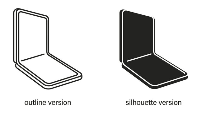 Foldable Phone Outline and Silhouette: A comparison of a foldable smartphone in both outline and silhouette versions, illustrating its innovative design and modern technology.