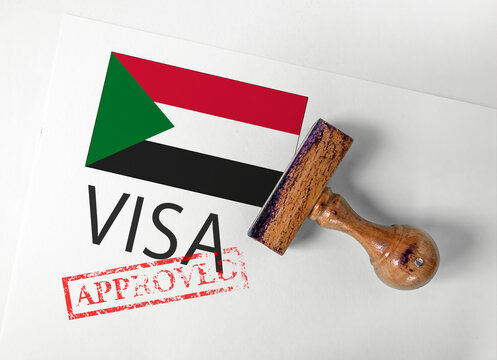Sudan Visa Approved with Rubber Stamp and flag
