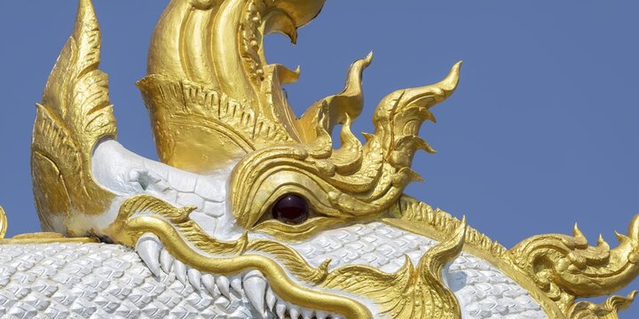 Naga, a mythical serpent dragon (a protector of water, life and spiritual places), Wat Hua Wiang Rangsi, a Buddhist temple, Tambon That Phanom, Amphoe That Phanom, Nakhon Phanom Province, Thailand
