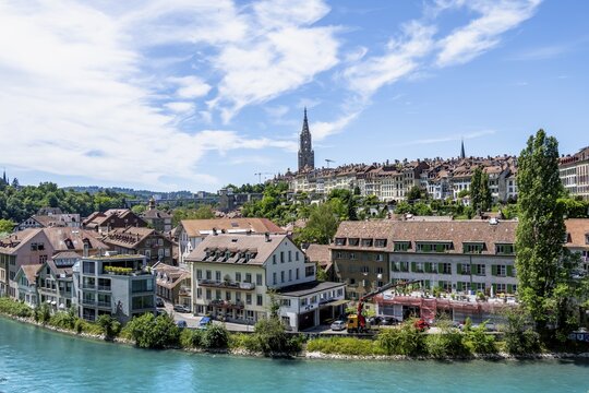 View of the city of Bern, houses on the river Aare, Bern, Canton of Bern, Switzerland