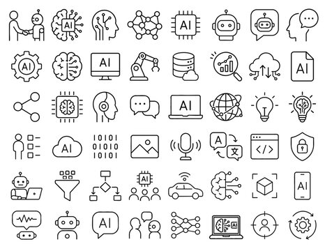 AI・人工知能・チャットボット・ロボット・機械学習・クラウド・自動化のアイコンセット