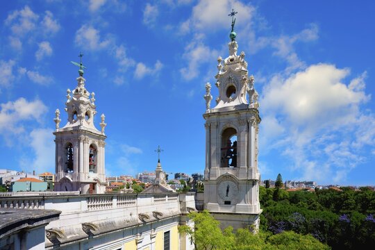 Estrela Basilica and Convent of the Most Sacred Heart of Jesus, Roof with clock tower, Lisbon, Portugal
