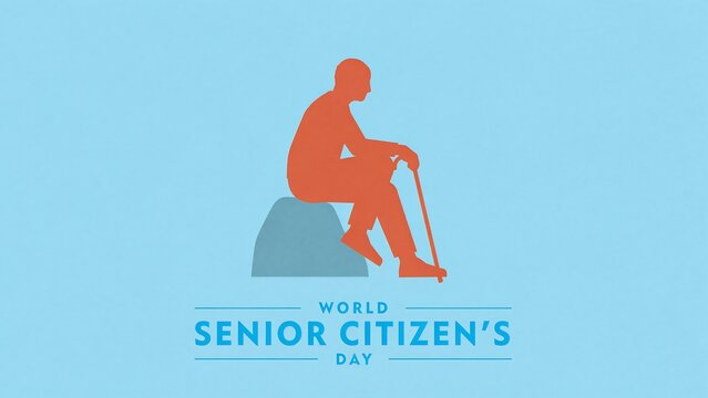World senior citizens day graphic with silhouette of elderly person sitting retirement pensioner grandfather