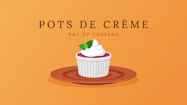 Pots de creme custard dessert in ceramic ramekin with whipped cream culinary delicious illustration restaurant
