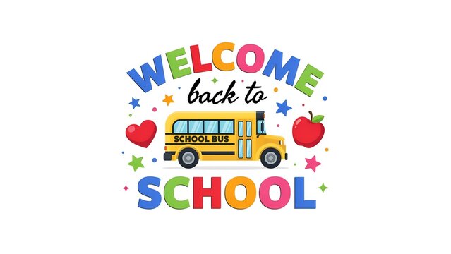 Welcome back to school colorful typography with yellow school bus backtoschool education learning classroom