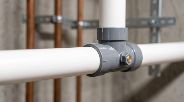 PVC plumbing pipe with gray connector