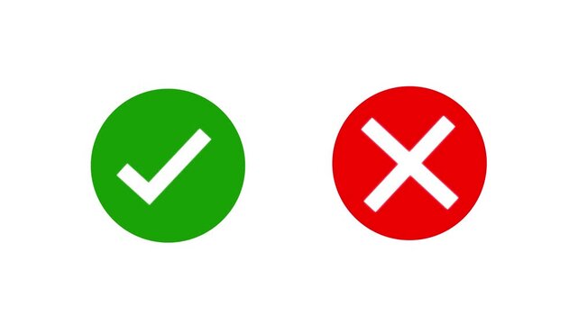 Green checkmark and red cross symbols animation for ui ux and feedback